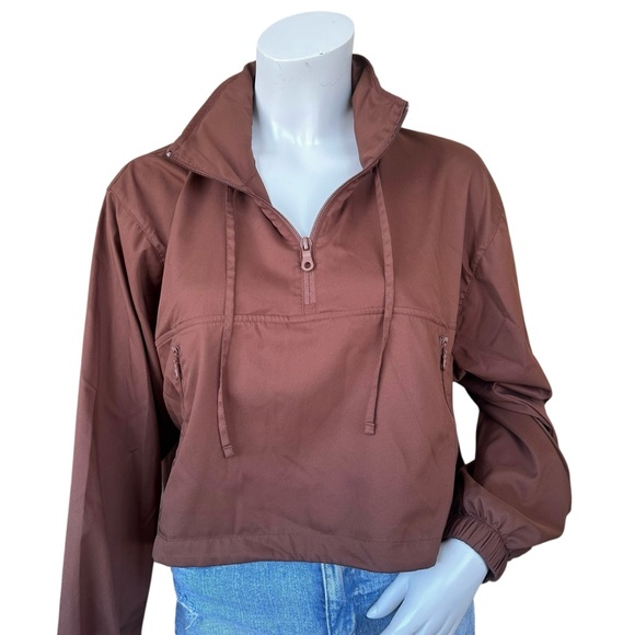 Girlfriend Collective Brown Huddle Cropped 1/4 Zip Windbreaker Jacket Size XS - Picture 2 of 12